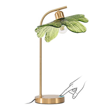 Mid-Century Touch Lamp - Floral Glass & Gold