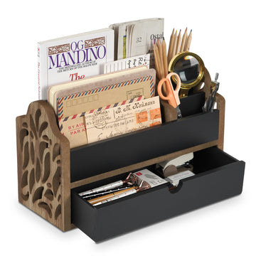 Wood Desktop File Organizer - 5-Slot with Drawer