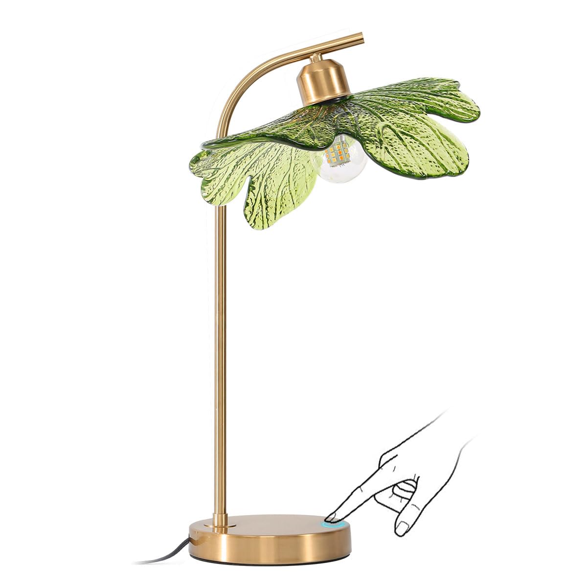 Mid-Century Touch Lamp - Floral Glass & Gold