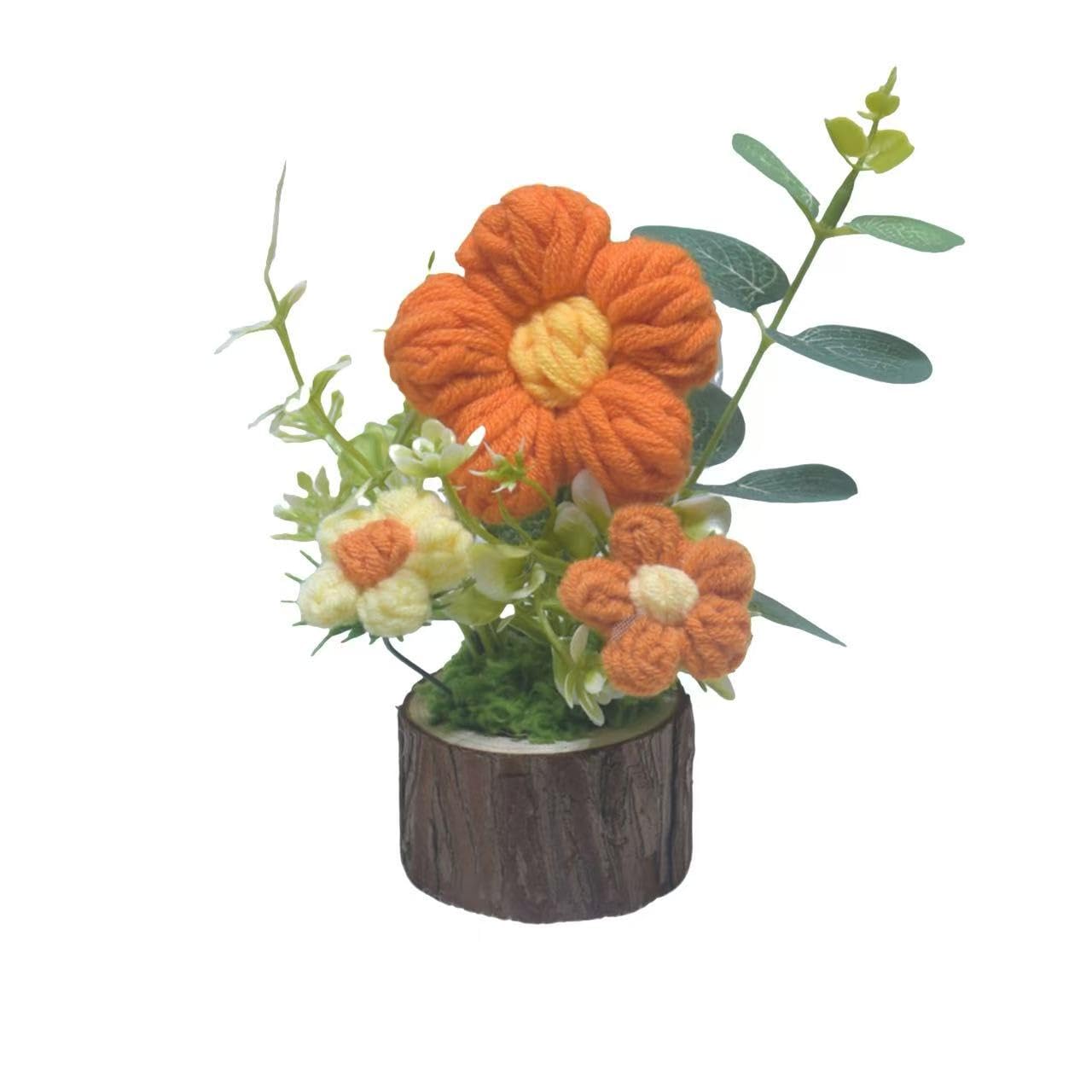 Handwoven Sunflower Desk Garden - Mini Wood Base