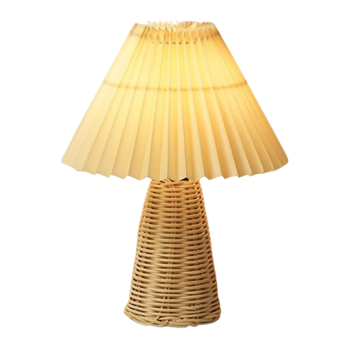 Pleated Office Lamp - Adjustable Light & Rattan Base