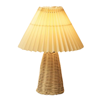 Pleated Office Lamp - Adjustable Light & Rattan Base