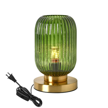 Mid-Century Glass Desk Lamp - Ribbed Green Shade