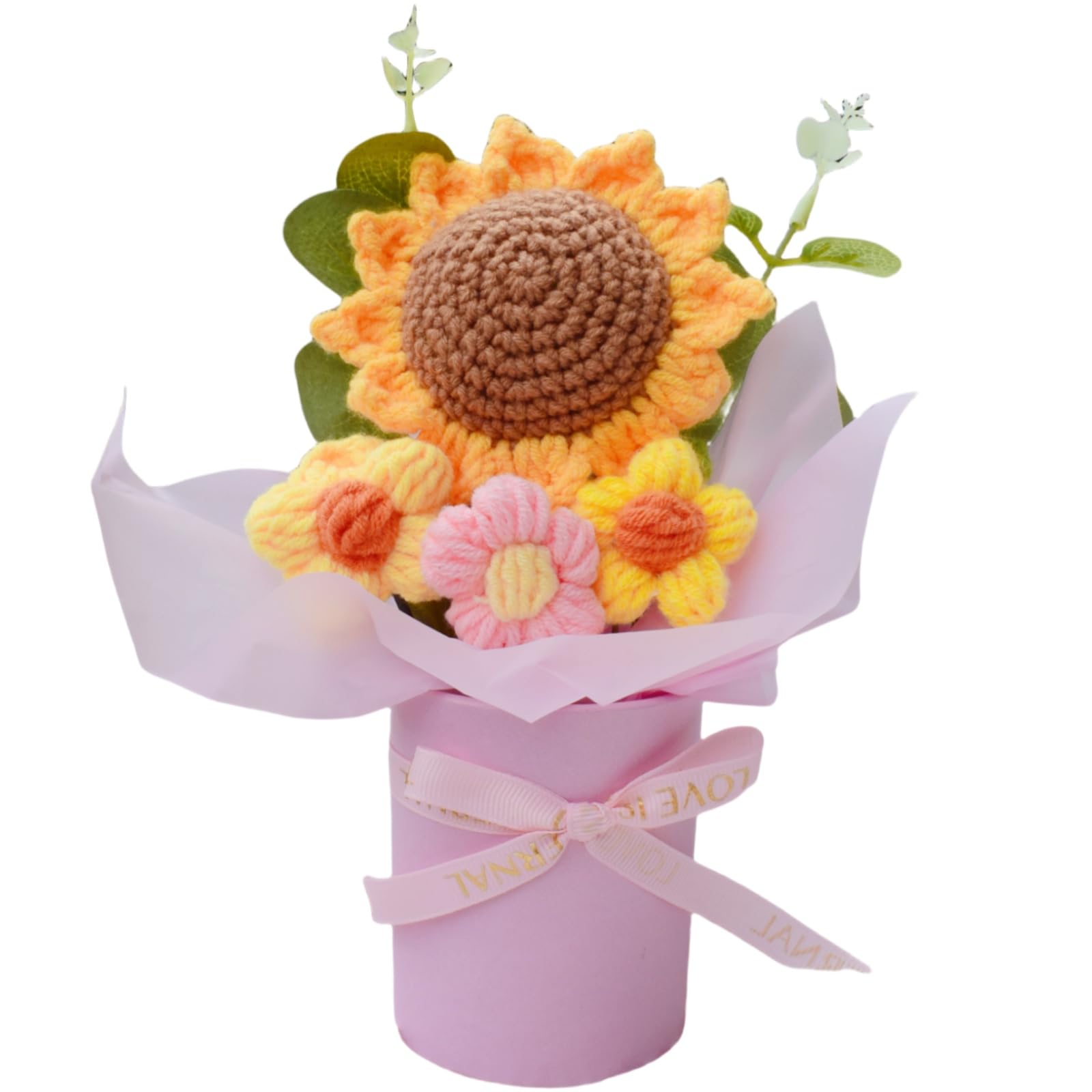 Hand-Crocheted Sunflower Desk Garden - Paper Vase Set