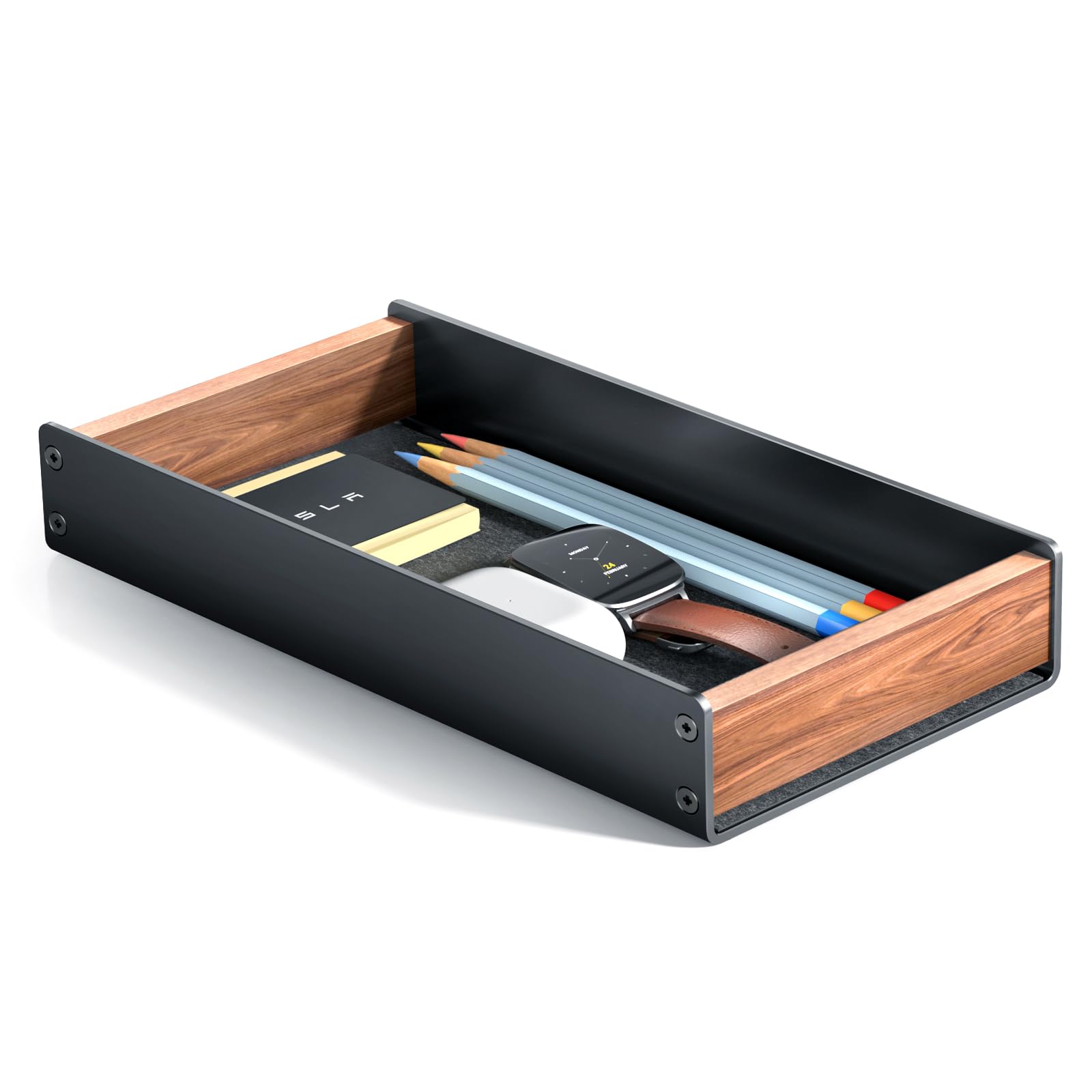 Walnut Desk Tray Set - Wood & Aluminum Organizer