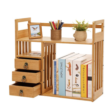 Bamboo Desktop Hutch - 3-Drawer Book Organizer