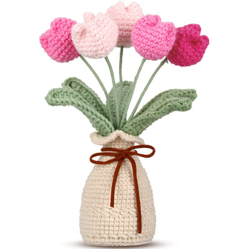 Handwoven Tulip Desk Garden - Milk Cotton Bouquet