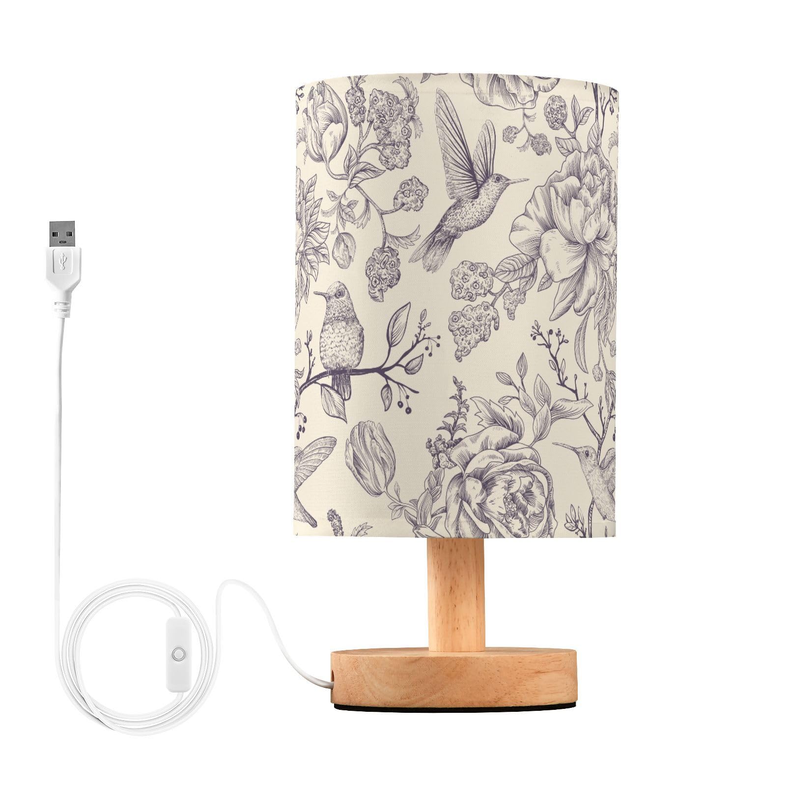 Mid-Century Desk Lamp - Touch Control & Green Floral Glass