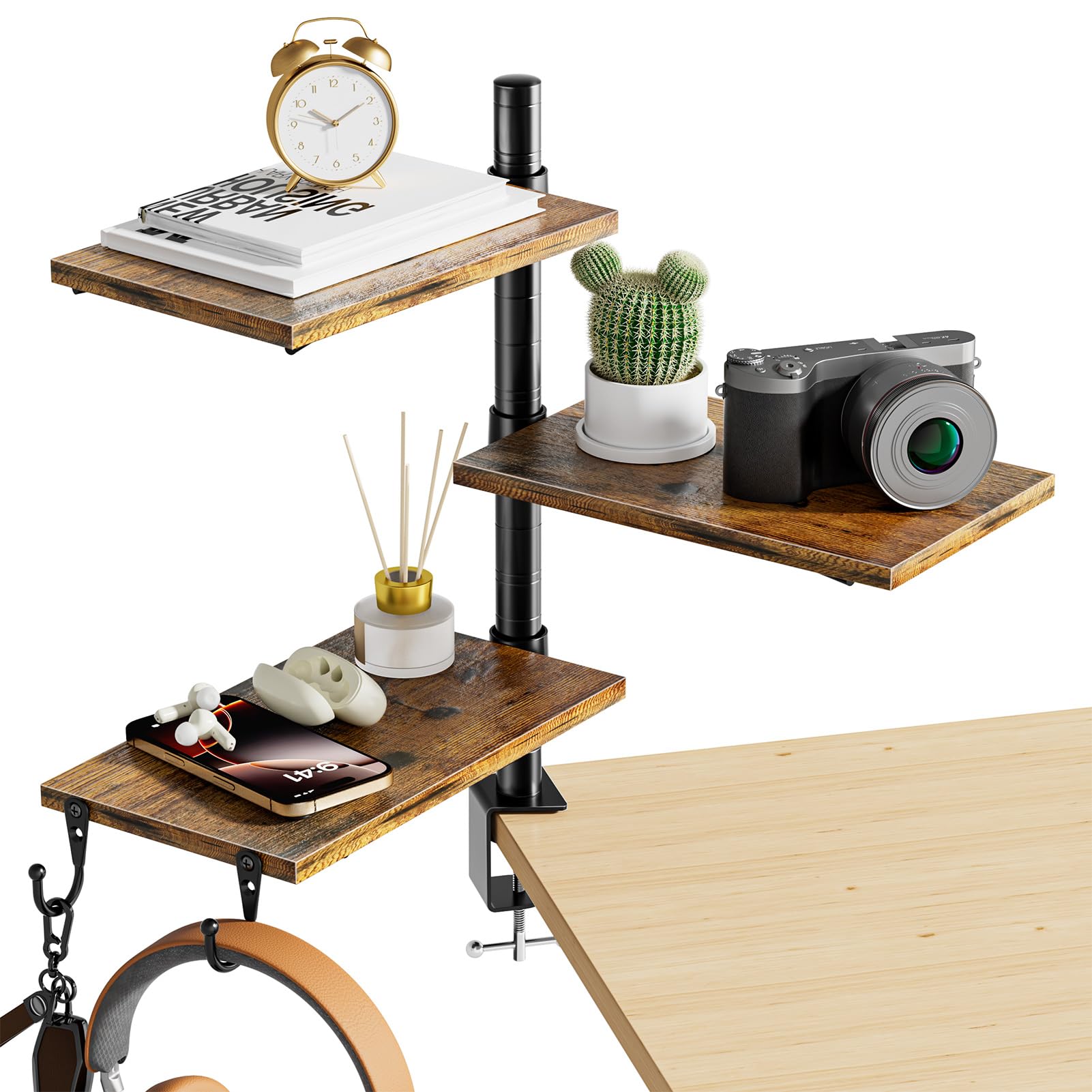 Rotating Clamp Desk Shelf - 3-Tier Space Transformer