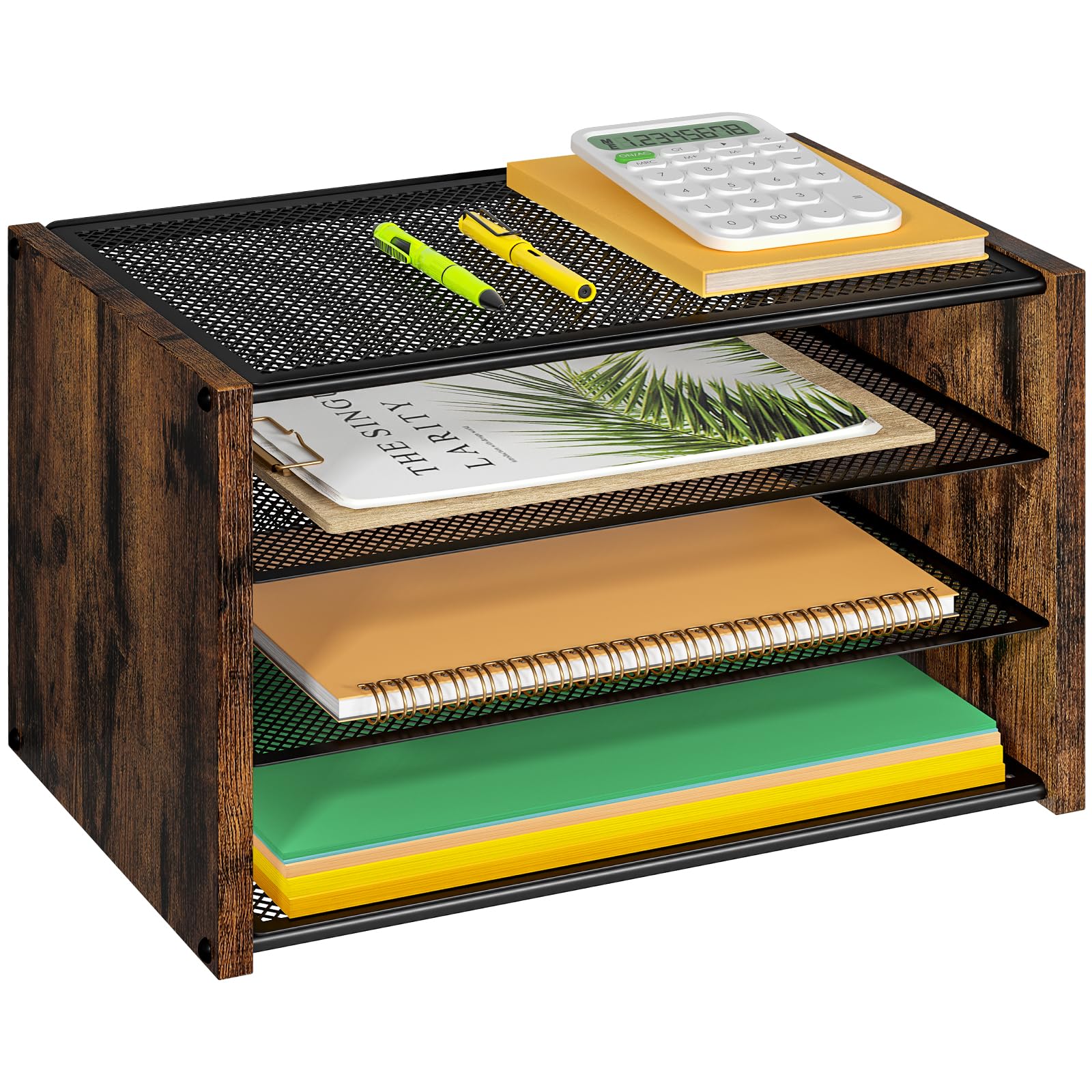 3-Tier Wood File Tray - Space-Saving Desk Organizer