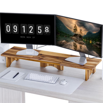 Acacia Wood Monitor Stand - Dual Screen Storage Riser